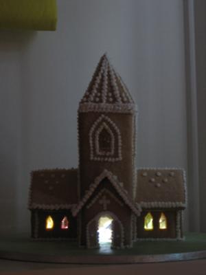 Gingerbread Church with lights